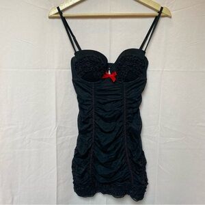 Victoria's Secret Y2K Sexy Little Things Black & Red Ruched Ruffled Babydoll 34C